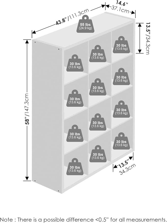 Furinno Simple Cube Storage Organizer, 12-Cube Display Shelf, Open Back - Image 3