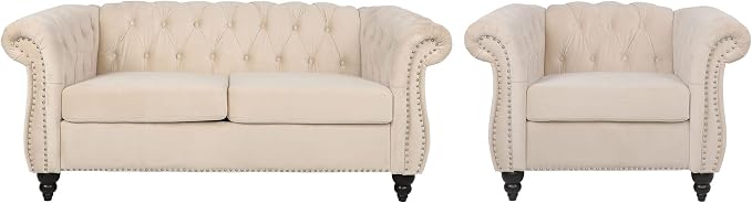 RARZOE Chesterfield Loveseat Sofa Set, 1+2 Seater - Image 4
