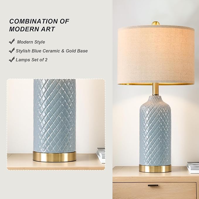 24.25" Table Lamp Modern Ceramic Blue Lamps - Image 3