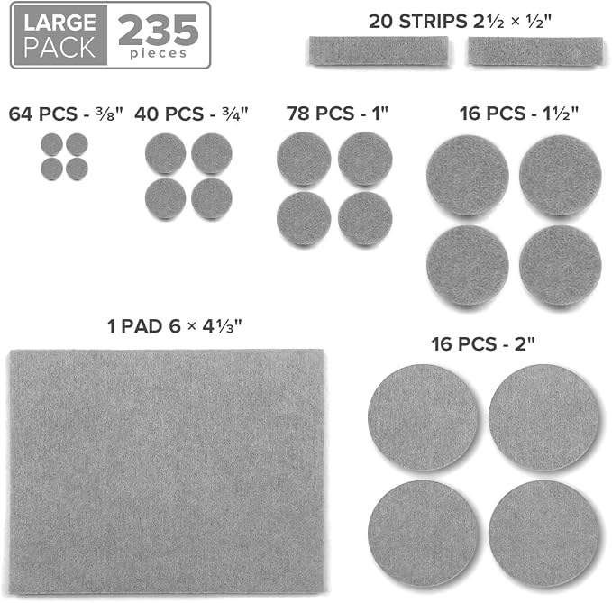 235 pcs Gray Felt Furniture Pads X-Protector! Huge Quantity of Furniture Pads - Image 5