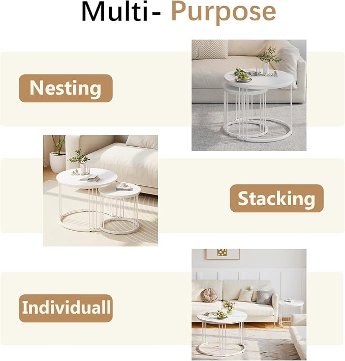 Garden 4 you Nesting Coffee Table, 23.6" Round Coffee Table Set of 2, Wooden - Image 7