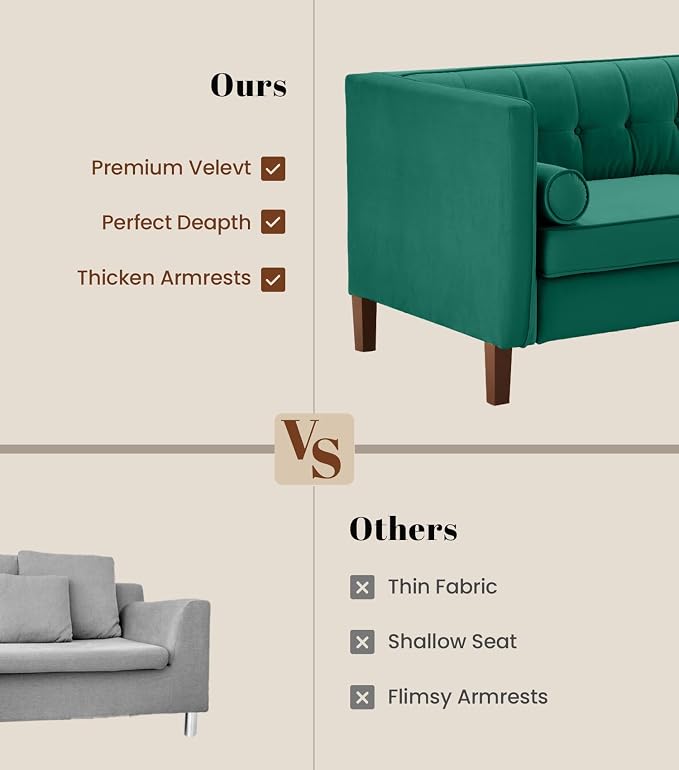 Dreamsir 78'' W Velvet Sofa, Mid-Century Love Seats Sofa Furniture - Image 9