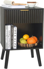 Fultyle Black Fluted Nightstand, Modern Bedside Table by Fultyle