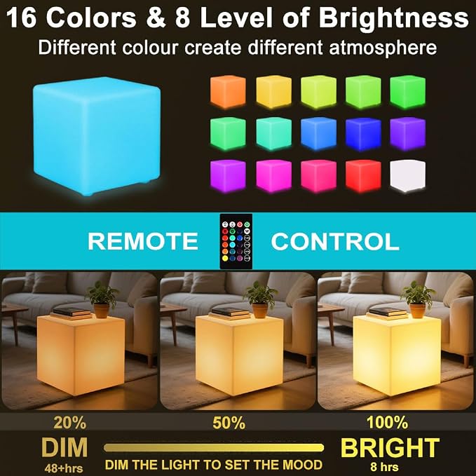 20-in LED Cube Chair, Dimmable RGB Color Changing Light Cubes w/Remote - Image 8