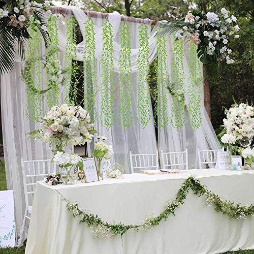 Artificial Hanging Vine, 10 Pcs Weeping Willow Plastic Plants Greenery Leaves Faux Ivy Garland Fake Plant UV Resistant for Indoor Outdoor Garden Door Wall Baskets Wedding Party Table Decoration Green - Image 6