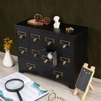 Apothecary Cabinet with 10 Drawers & Labels Rustic Library Card Catalog Cabinet - Image 5