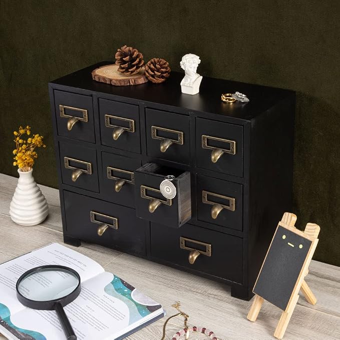Apothecary Cabinet with 10 Drawers & Labels Rustic Library Card Catalog Cabinet - Image 5