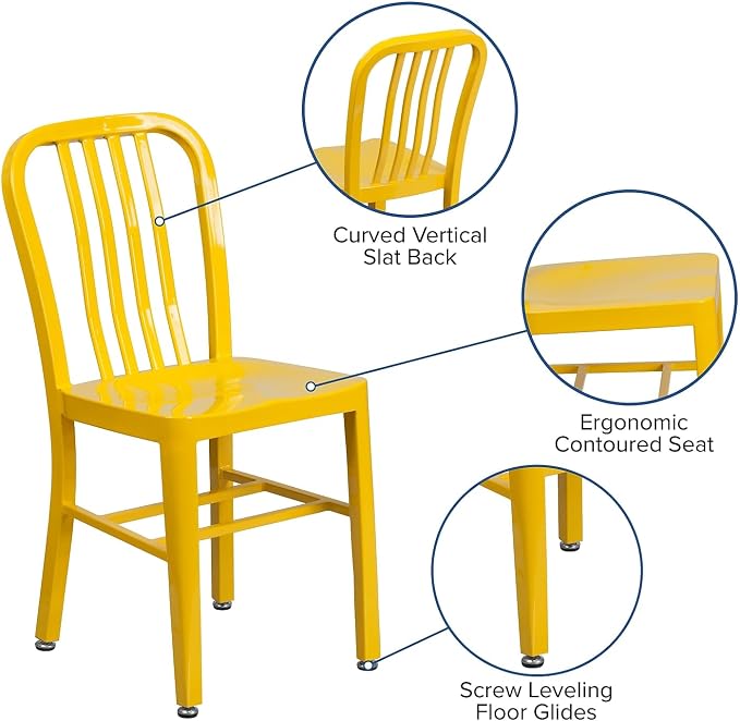 Flash Furniture Commercial Grade Yellow Metal Indoor-Outdoor Chair - Image 4