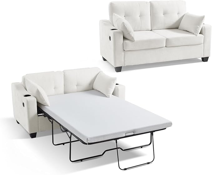 Full Size Pull Out Sleeper Sofa Bed, 2-in-1 Convertible Chenille Pull Out Couch by CHICHOUSE