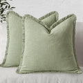MIULEE Boho Linen Fringe Decorative Throw Pillow Covers Sage Green 18x18 | Set by MIULEE
