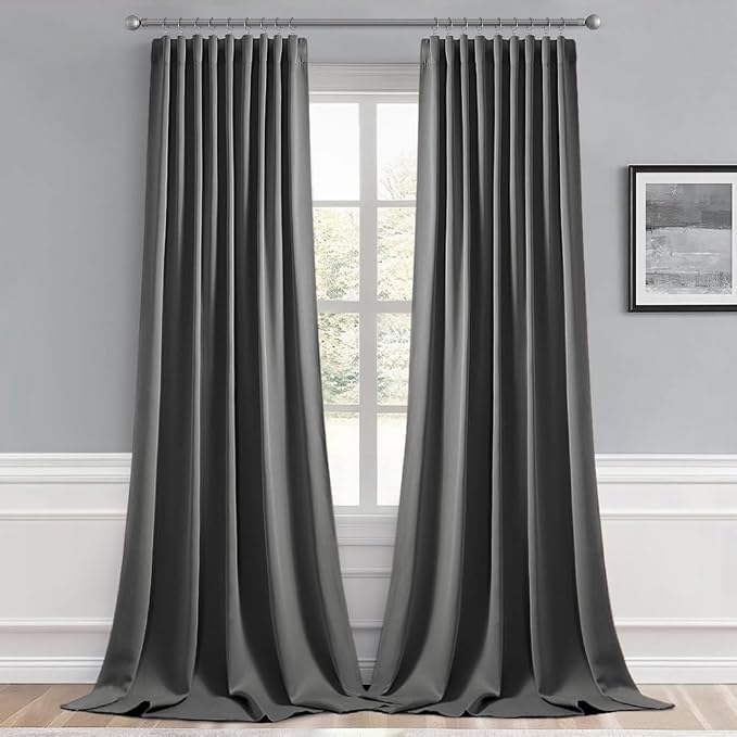 MIULEE Grey Back Tab Blackout Curtains 52x120 Inch Long 2 Panels Set | Rod - Image 9