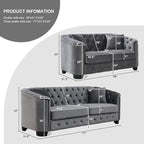 2 Piece Modern Chesterfield Velvet 77" 3-Seater+59" Loveseat Sofa Set, - Image 2