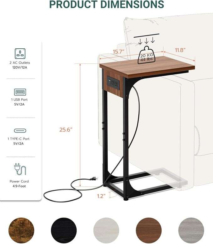 C-Shaped Side Table for Couch - Image 2