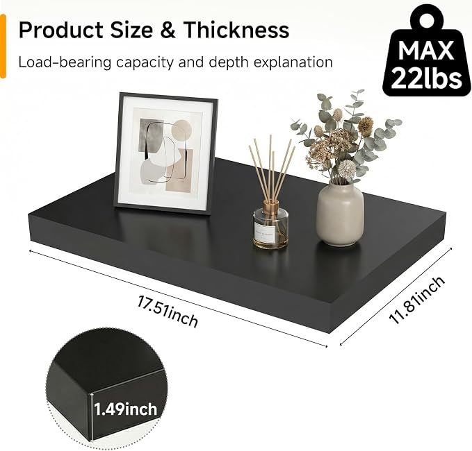 17.5in Floating Shelves for Wall, Wall Mounted Shelves for Decor Storage Set of - Image 3