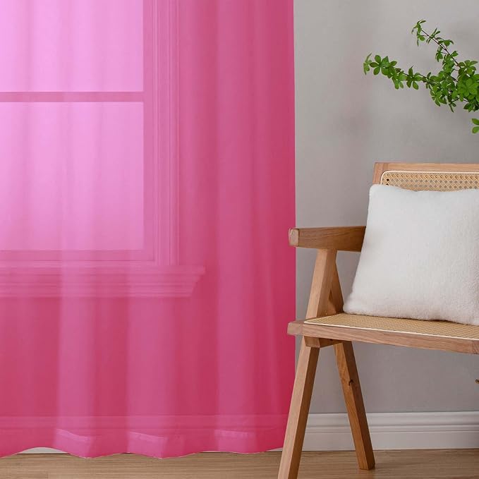 Hot Pink Sheer Curtain for Bedroom Living Room 78 Inches Long 2 Panels Set - Image 9