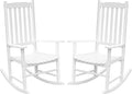 Flamaker Acacia Wood Patio Rocking Chair Set of 2, High Back and Widen Armrest by Flamaker