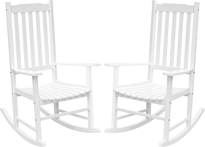 Flamaker Acacia Wood Patio Rocking Chair Set of 2, High Back and Widen Armrest by Flamaker