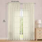 Cream Sheer Curtain 90 Inches Long 2 Panels Set, Solid Filmy Drapes - Image 2