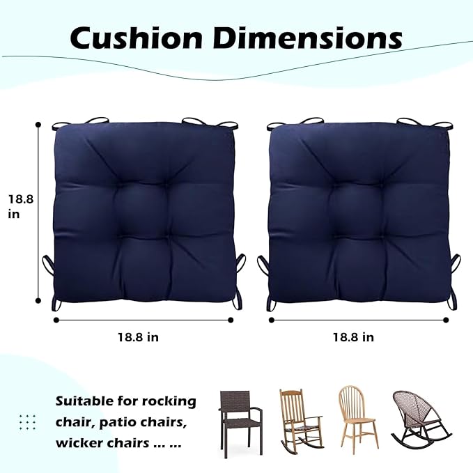 Set of 2 Patio Seat Cushions Square Wicker Seat Pads Waterproof Rocking Chair - Image 6