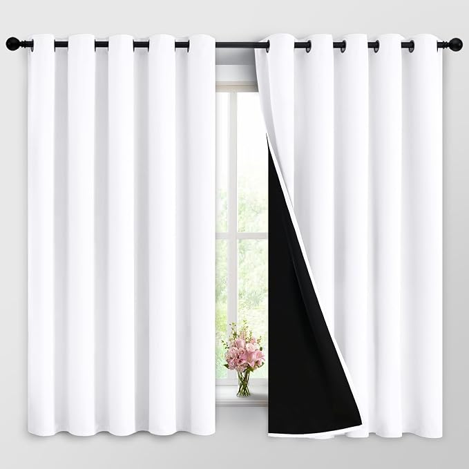 Yakamok Pure White 100% Blackout Curtains 63 Inches Long 62" Wide 2 Panel | by Yakamok