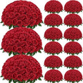 200Pcs Red Roses Artificial Flowers, Realistic Silk Fake Roses Bouquet by Yastouay