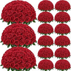 200Pcs Red Roses Artificial Flowers, Realistic Silk Fake Roses Bouquet by Yastouay