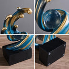 Modern Abstract Decorative Wave Statue, Blue Abstract Art Home Decor,Crystal Ball Art Wave Resin Sculpture, Office Desk Stand, Dining Table Center Decorative Aesthetics(B,Blue) - Image 2