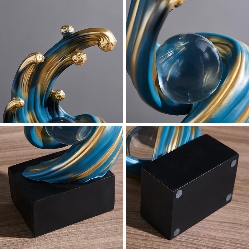 Modern Abstract Decorative Wave Statue, Blue Abstract Art Home Decor,Crystal Ball Art Wave Resin Sculpture, Office Desk Stand, Dining Table Center Decorative Aesthetics(B,Blue) - Image 2