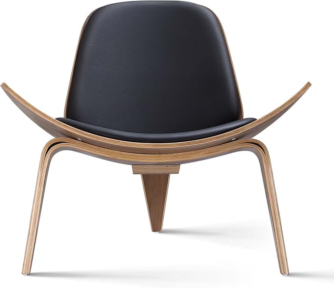 Modern Shell Lounge Accent Chairs, Faux Genuine Leather Mid Century Armless - Image 7