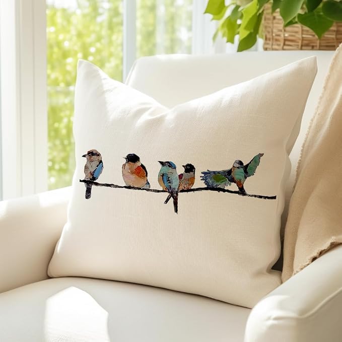 RABUSOA Birds Pillow Covers 16x16 Inch, Lumbar Decorative Throw Pillows - Image 2