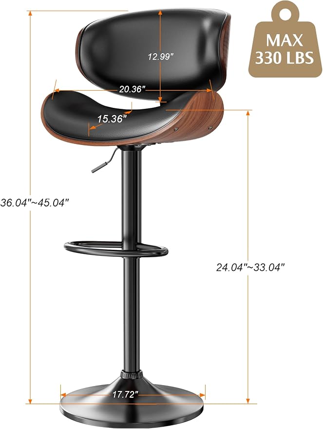 YaFiti Bar Stools Modern PU Leather Adjustable Swivel Barstools, Kitchen - Image 2