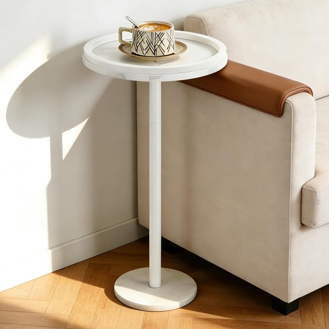 smusei Small Drink Table with Marble Base Round Side Table by smusei