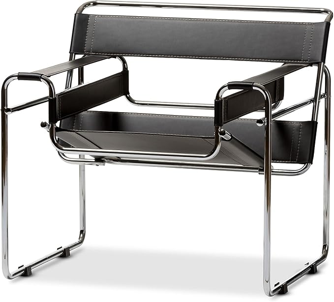 Baxton Studio Wassily Style Mid Centry Modern Accent Chair, Steel Frame and by BaxtonStudio