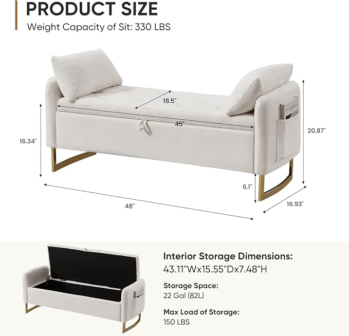 48" End of Bed Bench, Modern Storage Benches - Image 2