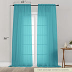 Turquoise Sheer Curtains for Bedroom Living Room 96 Inches Long 2 Panels - Image 2