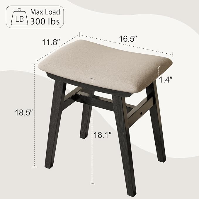 Muwuele Solid Wood Vanity Stool, Compact Makeup Chair - Image 2