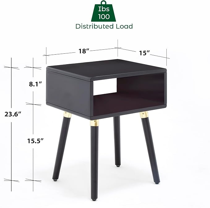 Bme Dinkee Solid Wood Nightstand, Fully Assembled, Without Drawer - Image 2
