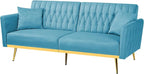 70” Velvet Futon Sofa Bed with 2 Pillows and Adjustable Armrests, Convertible - Image 8