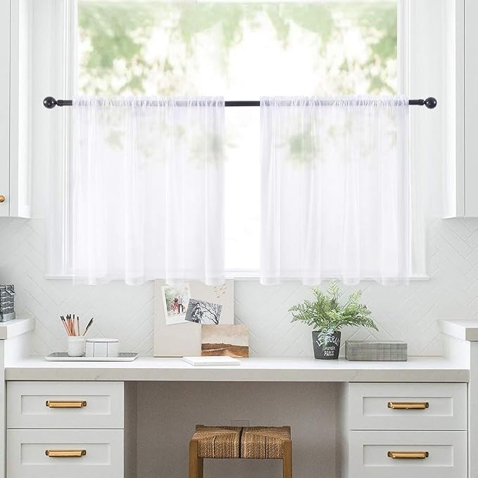 MIULEE 2 Panels Kitchen Tiers Half Window Sheer Curtains 29 X 24 Inch White | - Image 7