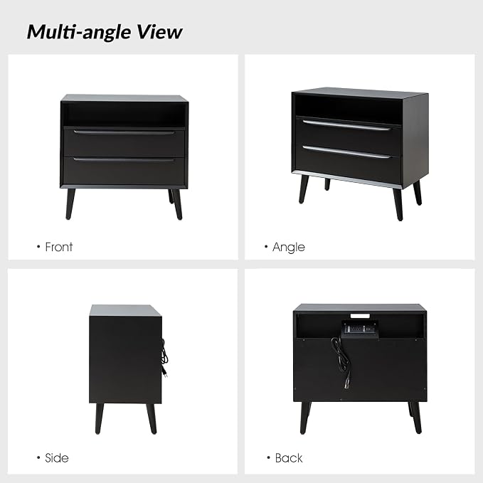 HULALA HOME End Table with Charging Station, Mid-Century Modern 2 Drawer and - Image 7