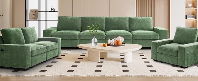 TEKAMON 100" Modular Sofa with Seats Storage, Comfy 3-Seater Chenille Fabric - Image 7
