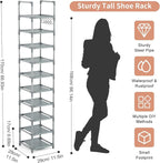 LANTEFUL Narrow Shoe Rack 10-Tier Tall Shoe Organizer Skinny Shoe Shelf Storage - Image 3