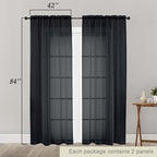 Black Sheer Curtains 84 Inches Long 2 Panels, Soft Airy Light Filtering Curtains - Image 2