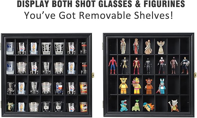 Shot Glass Display Case Wooden Cabinet Rack Holder Wall Mounted Black Shadow - Image 4