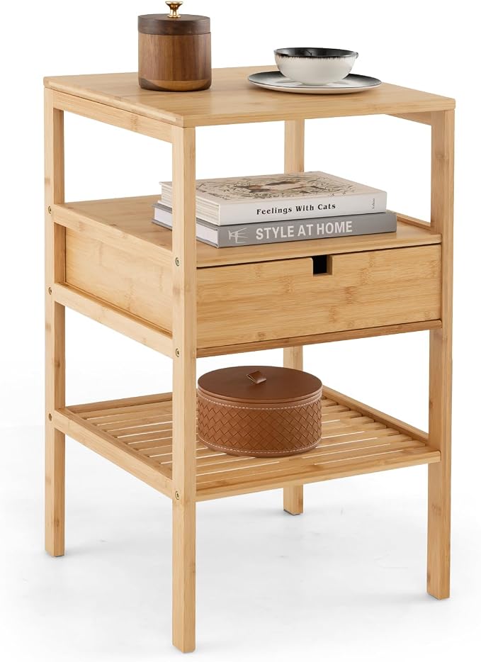 Giantex Bamboo Nightstand, Wood Side Table by Giantex