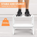 Toddler Step Stool, Wooden Height-Adjustable 2-Step Stool - Image 4