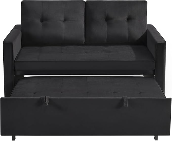 Sofa Bed, Pull Out Couch with Side Pockets, 3 in 1 Velvet Fabric Loveseat - Image 7