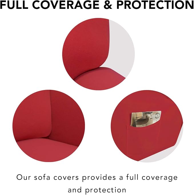 PureFit Stretch Couch Covers for Sofa Large Sofa Slipcovers Red | 1-Piece Sofa - Image 3