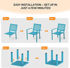 VINGLI 3-Piece Outdoor Bistro Set, Stackable Modern Metal Steel Table and Chairs - Image 6