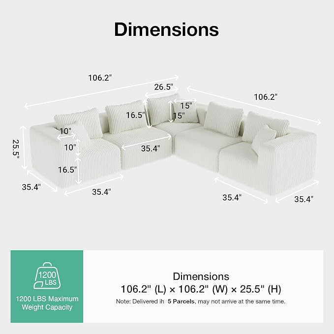 Novilla 106" Modular Sectional Sofa, Modern Cloud Sectional Couch - Image 2
